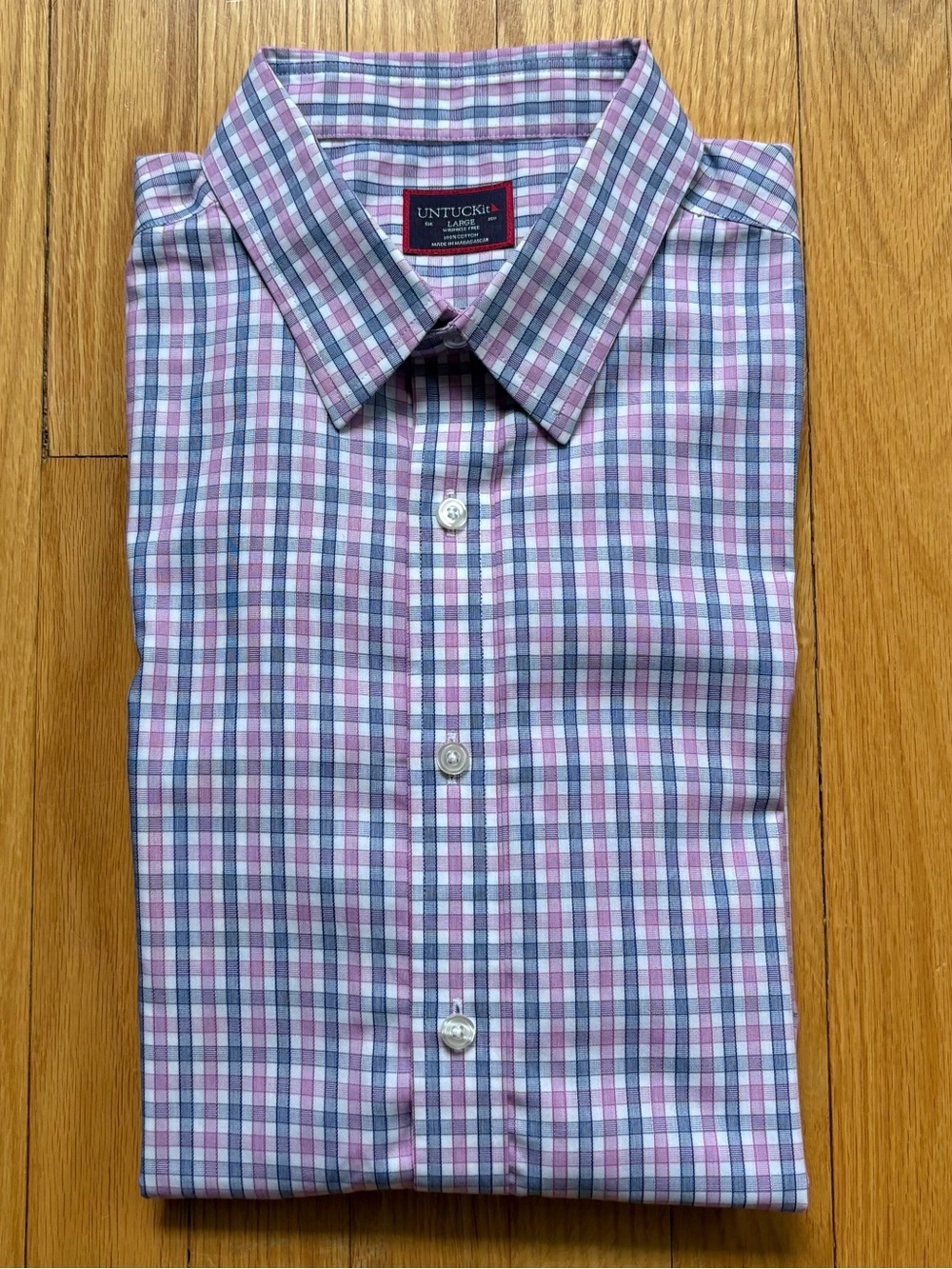 UNTUCKit Men’s Long Sleeve Shirt Wrinkle Free Regular Large Blue Pink White